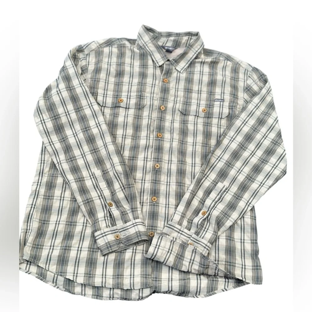 Eddie Bauer Gray Plaid Travel Casual Button-Down Shirt Sise L - Picture 4 of 6